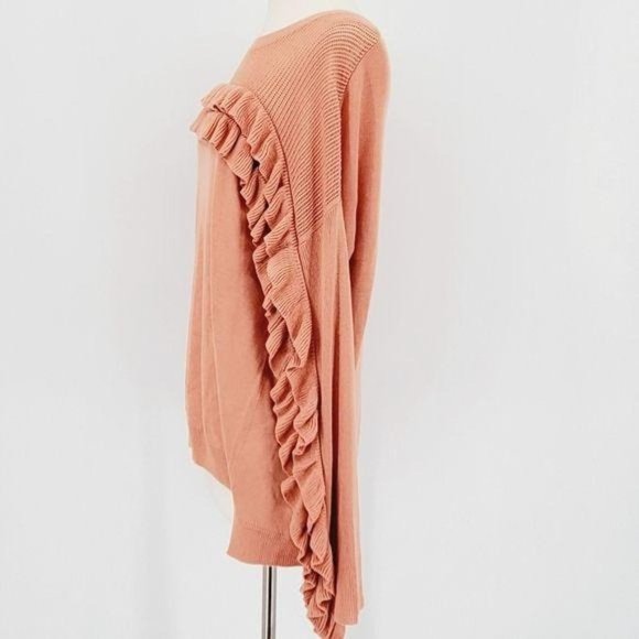 Gianni Bini Myra Salmon Peach French Twist Ruffle Long Sleeve Sweater Large 12 - Picture 7 of 11